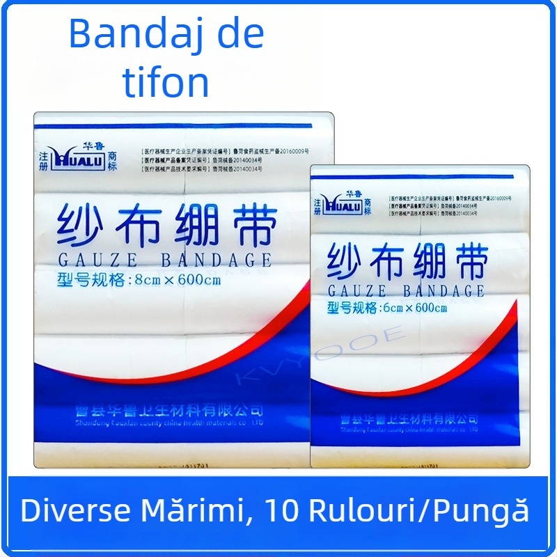 Rolă de bandaj din tifon 4.8×6/6×6/8×6/10×600 cm, alb, de unic folosință, pentru uz medical și acasă