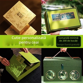 Cutie cadou de ceai cu deschidere dublă, capac și mâner, cutie colorată cu capac rabatabil, pentru loturi mici, realizată cu senzație premium
