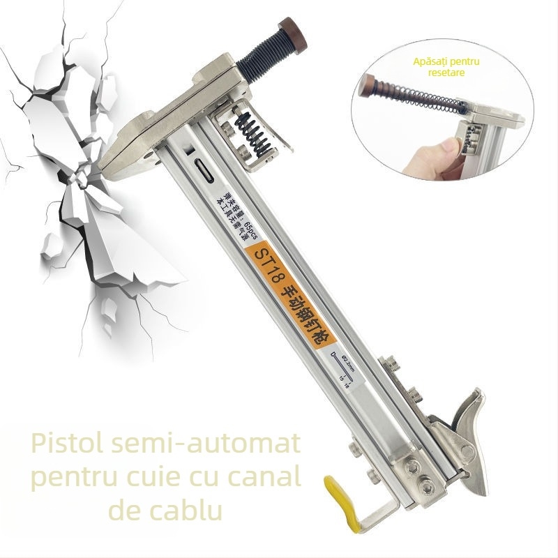 ST18 Pistol de cuie cu bandă metalică – unealtă manuală, semi-automat pentru fixarea canalelor de cablu pe pereți din ciment