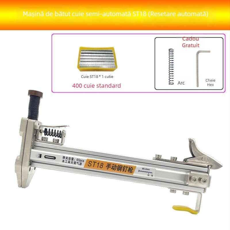 ST18 Pistol de cuie cu bandă metalică – unealtă manuală, semi-automat pentru fixarea canalelor de cablu pe pereți din ciment