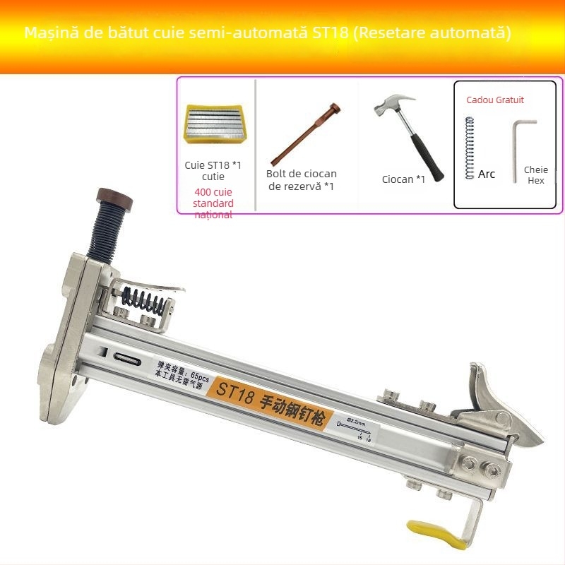 ST18 Pistol de cuie cu bandă metalică – unealtă manuală, semi-automat pentru fixarea canalelor de cablu pe pereți din ciment