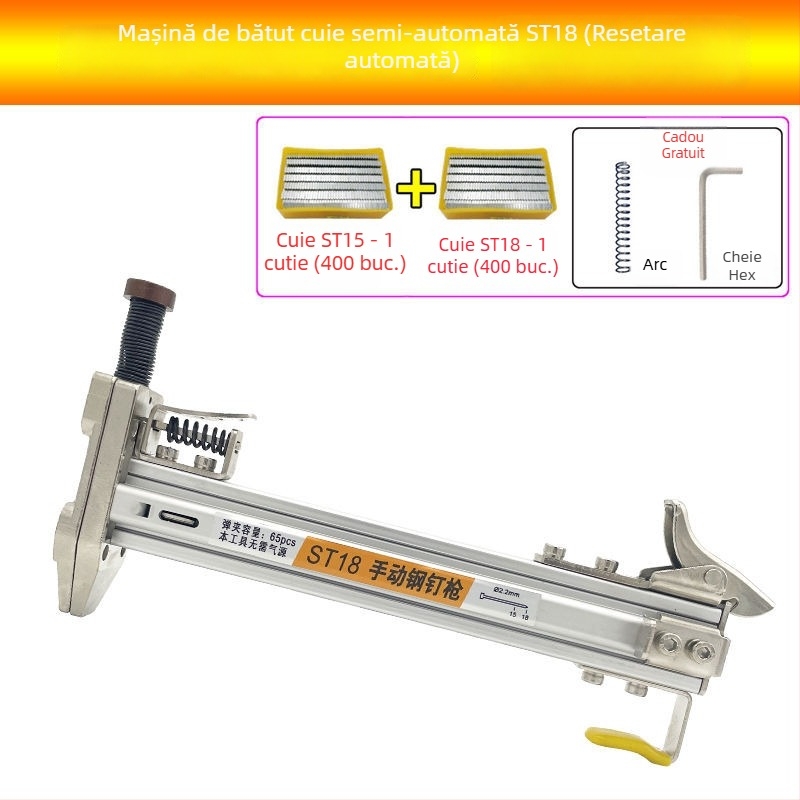ST18 Pistol de cuie cu bandă metalică – unealtă manuală, semi-automat pentru fixarea canalelor de cablu pe pereți din ciment