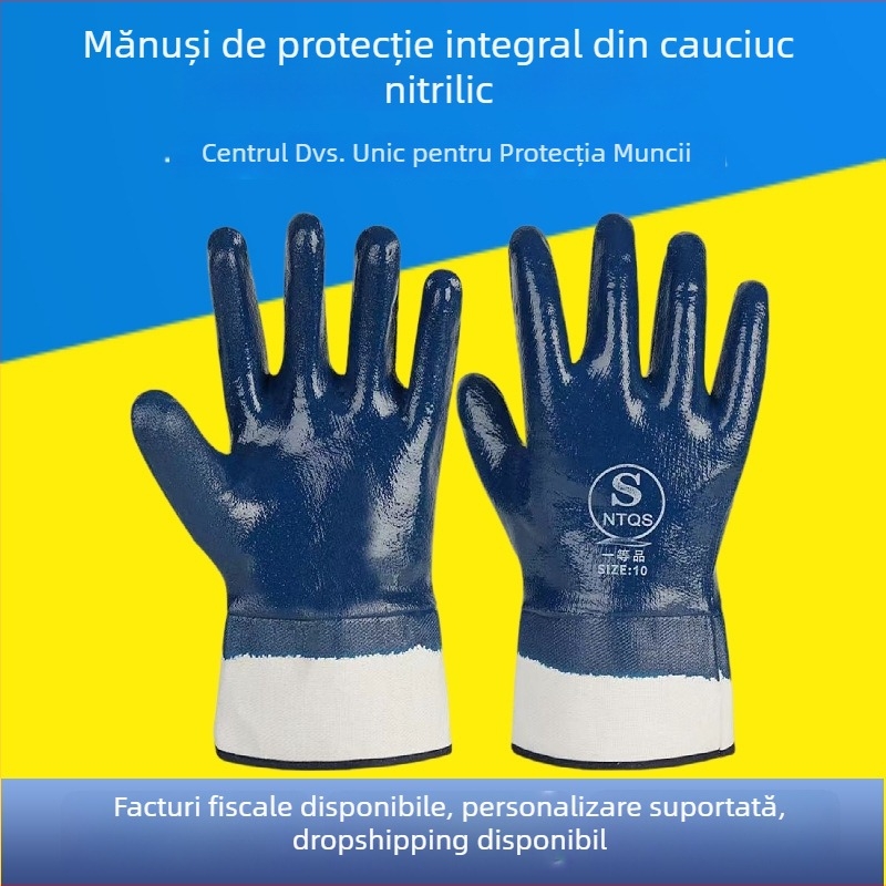 Mănuși de lucru cu acoperire nitrilă și căptușeală din bumbac, rezistente la uleiuri și la substanțe chimice, impermeabile, din pânză cu acoperire de cauciuc