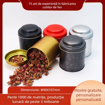 Cutie metalică de ceai personalizabilă, mandarin verde mic, metal alimentar, formă circulară cu capac convex