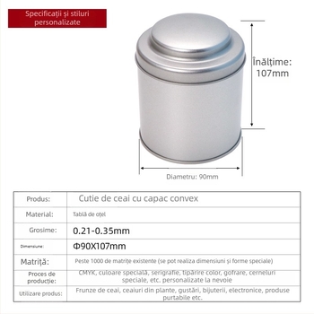 Cutie metalică de ceai personalizabilă, mandarin verde mic, metal alimentar, formă circulară cu capac convex