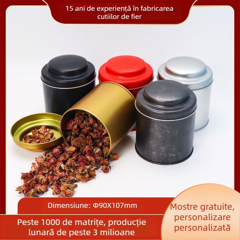 Cutie metalică de ceai personalizabilă, mandarin verde mic, metal alimentar, formă circulară cu capac convex