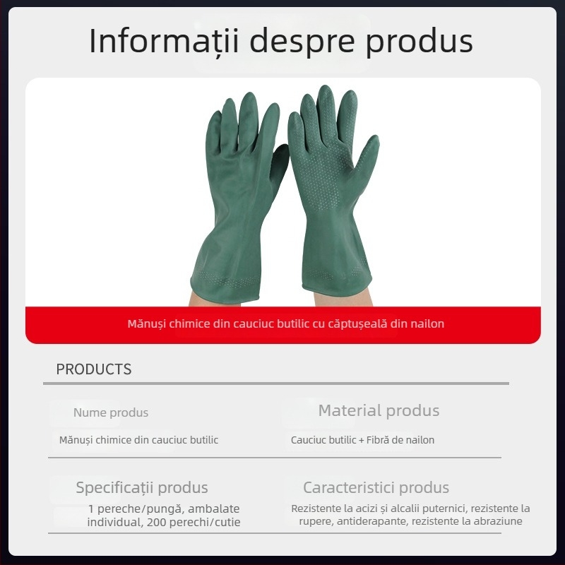 Mănuși din cauciuc butilic cu căptușeală de nylon — rezistente la substanțe chimice, mănuși de lucru protecționale, îngroșate
