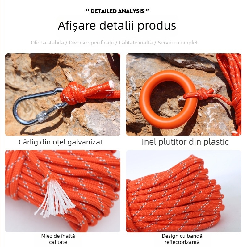 Frânghie plutitoare de salvare pentru intervenții în apă, pentru bărci, reflexivă, portabilă pentru exterior