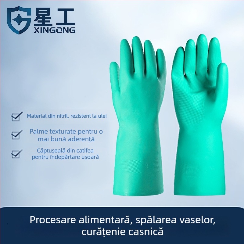 Xinggong mănuși nitril rezistente chimic, la ulei, la acizi și baze, antiderapante, impermeabile, mănuși de protecție industriale