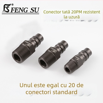 Conector pneumatic rapid din oțel negru-auriu, cu cuplaj rapid întărit, mic pistol de aer pentru suflare praf, cap cu filet extern 20PM