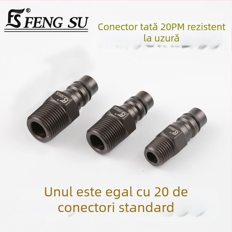 Conector pneumatic rapid din oțel negru-auriu, cu cuplaj rapid întărit, mic pistol de aer pentru suflare praf, cap cu filet extern 20PM