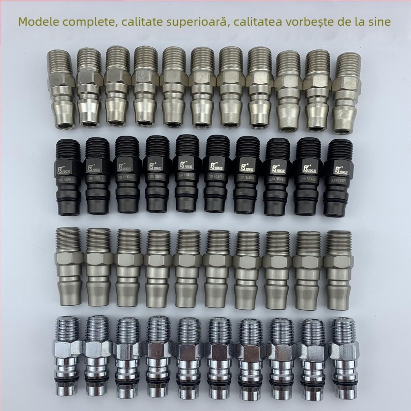Conector pneumatic rapid din oțel negru-auriu, cu cuplaj rapid întărit, mic pistol de aer pentru suflare praf, cap cu filet extern 20PM