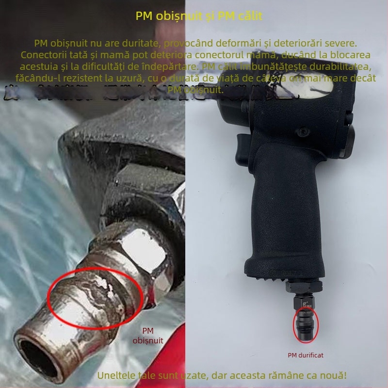 Conector pneumatic rapid din oțel negru-auriu, cu cuplaj rapid întărit, mic pistol de aer pentru suflare praf, cap cu filet extern 20PM