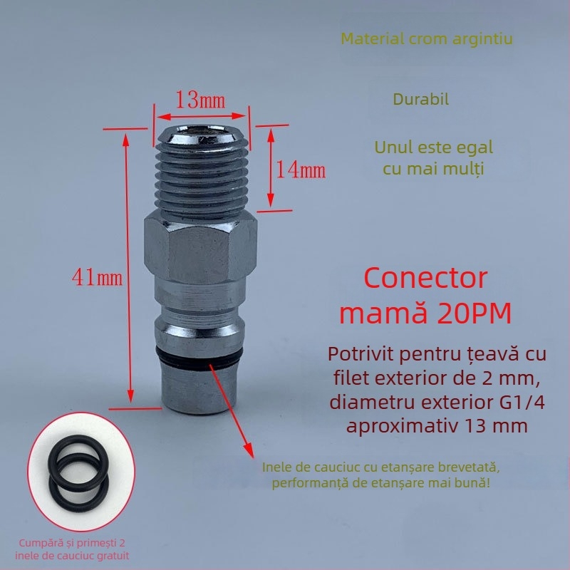 Conector pneumatic rapid din oțel negru-auriu, cu cuplaj rapid întărit, mic pistol de aer pentru suflare praf, cap cu filet extern 20PM