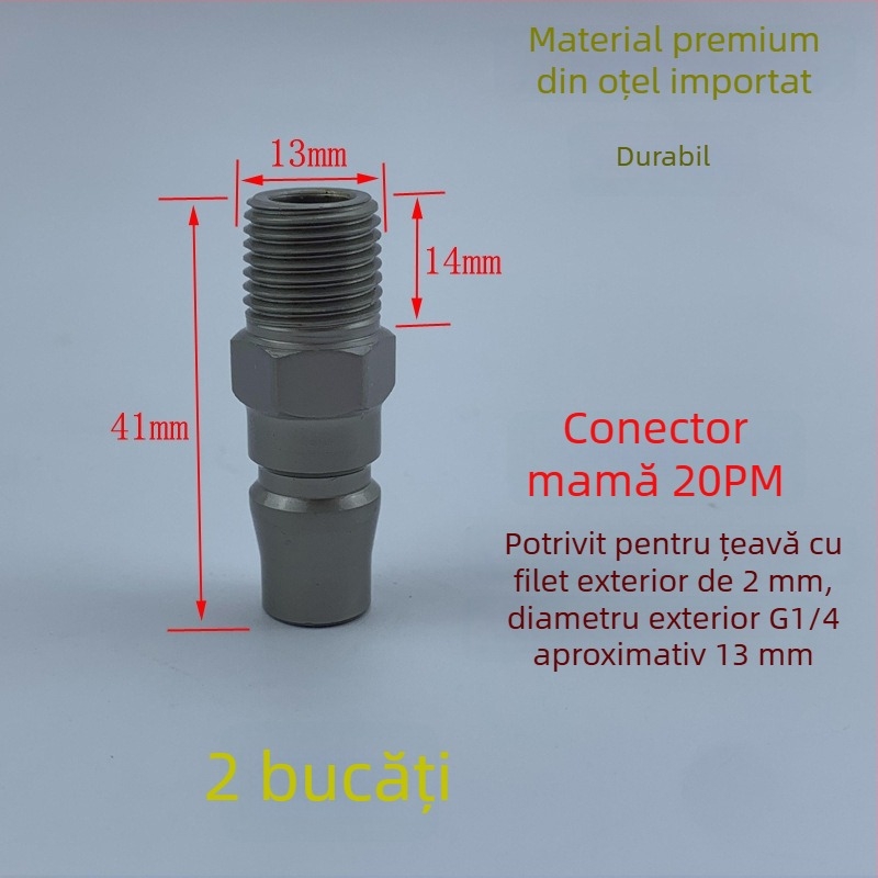 Conector pneumatic rapid din oțel negru-auriu, cu cuplaj rapid întărit, mic pistol de aer pentru suflare praf, cap cu filet extern 20PM