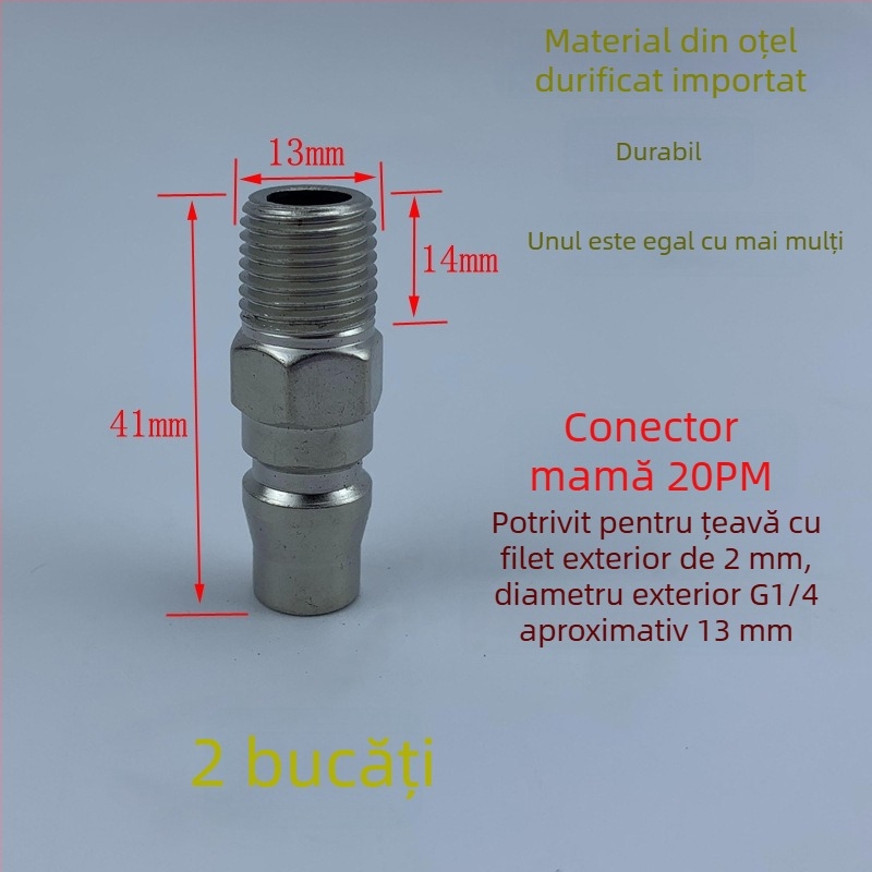 Conector pneumatic rapid din oțel negru-auriu, cu cuplaj rapid întărit, mic pistol de aer pentru suflare praf, cap cu filet extern 20PM