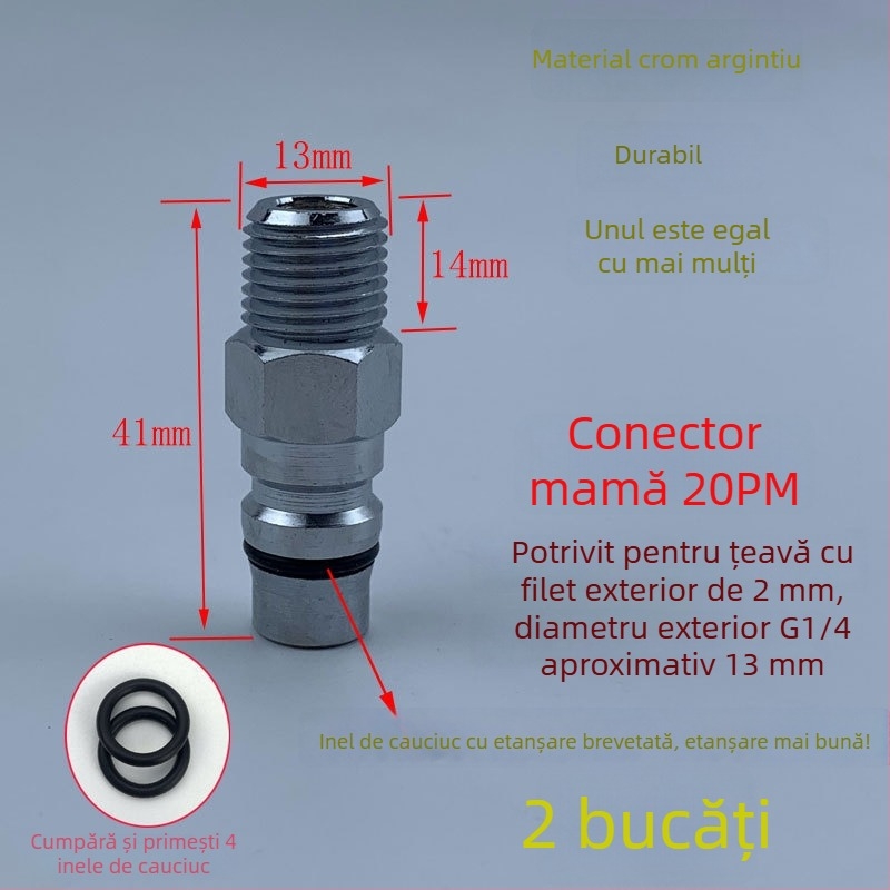 Conector pneumatic rapid din oțel negru-auriu, cu cuplaj rapid întărit, mic pistol de aer pentru suflare praf, cap cu filet extern 20PM