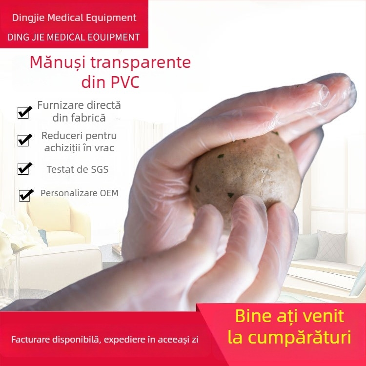 Mănuși de unică folosință din PVC transparente, fără pudră, pentru bucătărie acasă, mănuși de protecție.