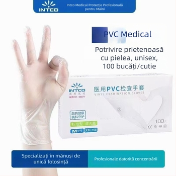 Mănuși unice PVC pentru inspecție Yingke Medical, fără pudră, pentru bucătărie, manipulare alimente și laborator, ambalate în 100 bucăți
