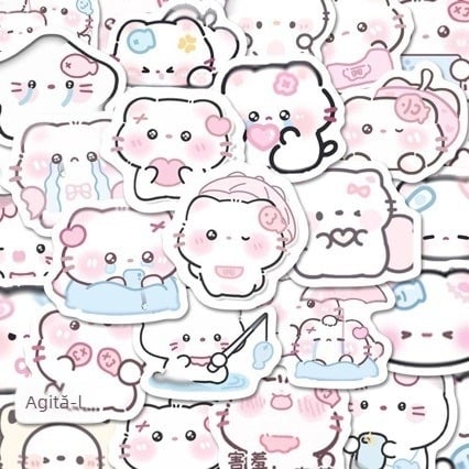 130 stickere cu pisicuțe triști în ploi și ceață – desene drăguțe, temă vindecătoare pentru jurnal, rezistente la apă