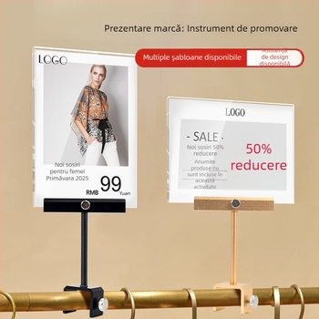 Stand pentru etichete de preț A4 din acrilic, pentru magazin de îmbrăcăminte, cu clip