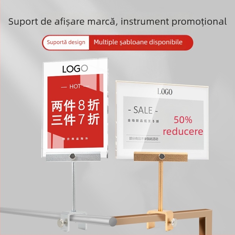 Stand pentru etichete de preț A4 din acrilic, pentru magazin de îmbrăcăminte, cu clip