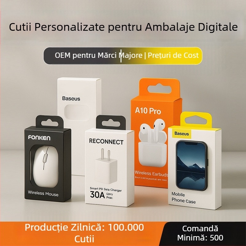 Cutie de ambalaj pentru cablu de date, cutie digitală 3C în culori, cutie personalizată cu inserții duble pentru mouse și căști, cutie albă din carton, cutie ondulată în loturi mici