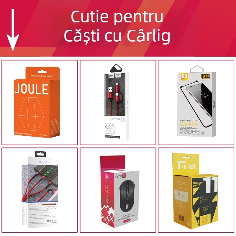 Cutie de ambalaj pentru cablu de date, cutie digitală 3C în culori, cutie personalizată cu inserții duble pentru mouse și căști, cutie albă din carton, cutie ondulată în loturi mici