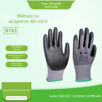 S70313 Mănuși de lucru din nailon-nitril cu spumă, respirabile, rezistente la uzură, antiderapante, impermeabile și rezistente la ulei
