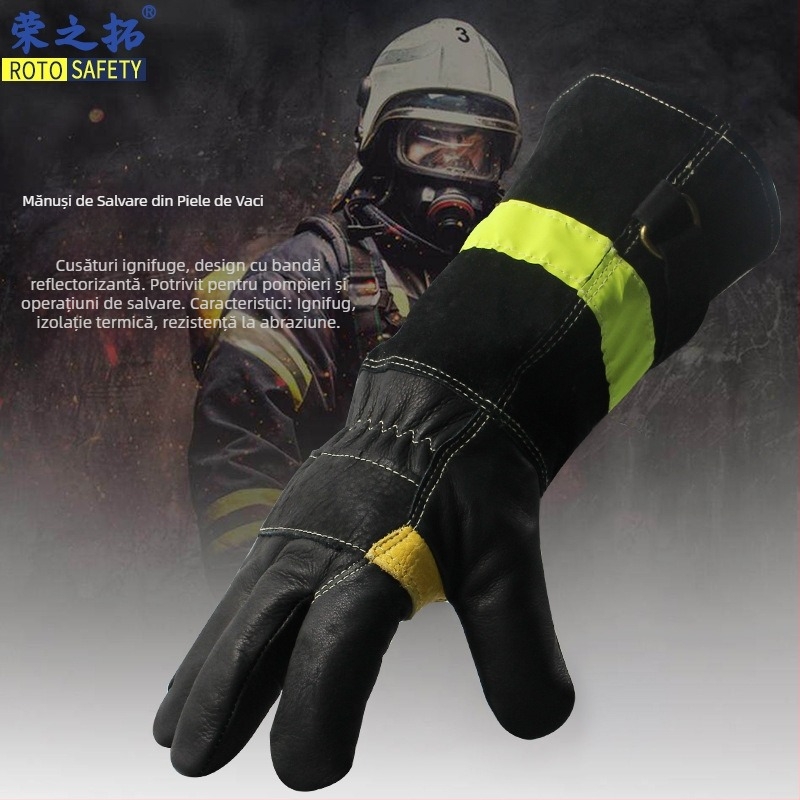 Mănuși din piele de vită pentru stingerea incendiilor și intervenții de salvare, izolație termică, rezistență la temperaturi înalte, rezistente la flăcări, protecție durabilă pentru muncă