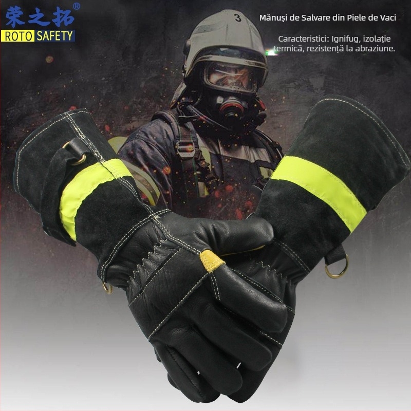 Mănuși din piele de vită pentru stingerea incendiilor și intervenții de salvare, izolație termică, rezistență la temperaturi înalte, rezistente la flăcări, protecție durabilă pentru muncă