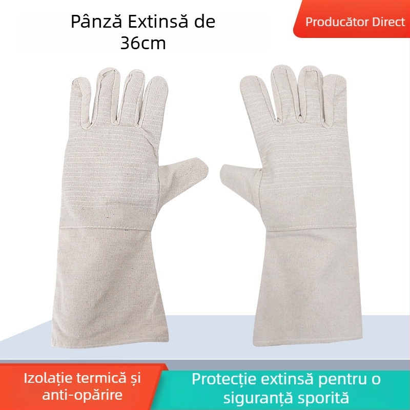 Mănuși de protecție din pânză, lungi, izolație dublă, țesătură albă de armură, întărite cu 24 de fire