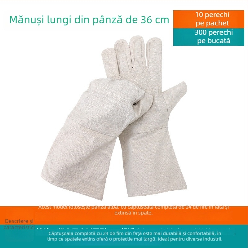 Mănuși de protecție din pânză, lungi, izolație dublă, țesătură albă de armură, întărite cu 24 de fire