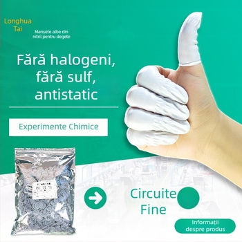 Protecții pentru degete din nitril albe, margine rulată, fără halogeni și sulf, anti-static, de unică folosință, pentru industrie electronică