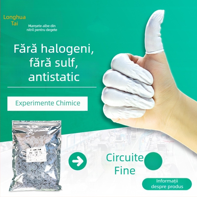 Protecții pentru degete din nitril albe, margine rulată, fără halogeni și sulf, anti-static, de unică folosință, pentru industrie electronică