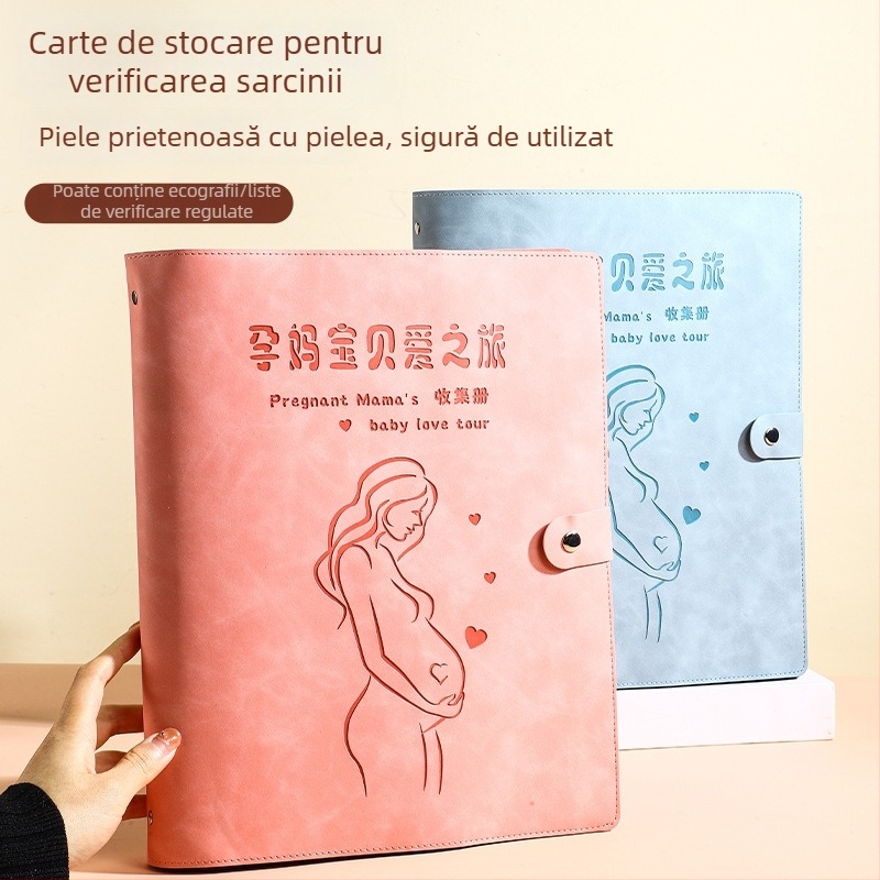 Plic din piele A4 pentru sarcină: documente de controale, ecografii și rapoarte medicale