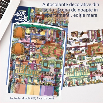 Autocolante cu peisaj nocturn de apartament, scene 3D, stil drăguț pentru planner