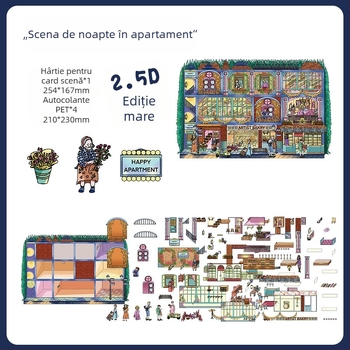 Autocolante cu peisaj nocturn de apartament, scene 3D, stil drăguț pentru planner