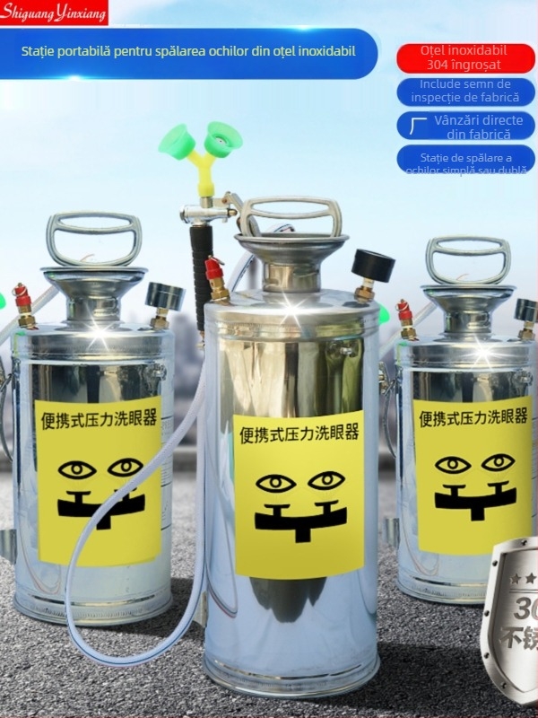 Spălător ocular portabil din oțel inoxidabil 304, pentru uz industrial și de laborator — spălare de urgență a ochilor