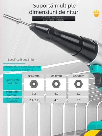 Pistol electric de nituri cu baterie Li‑ion, instrument de nituit complet automat, încărcare prin atingere