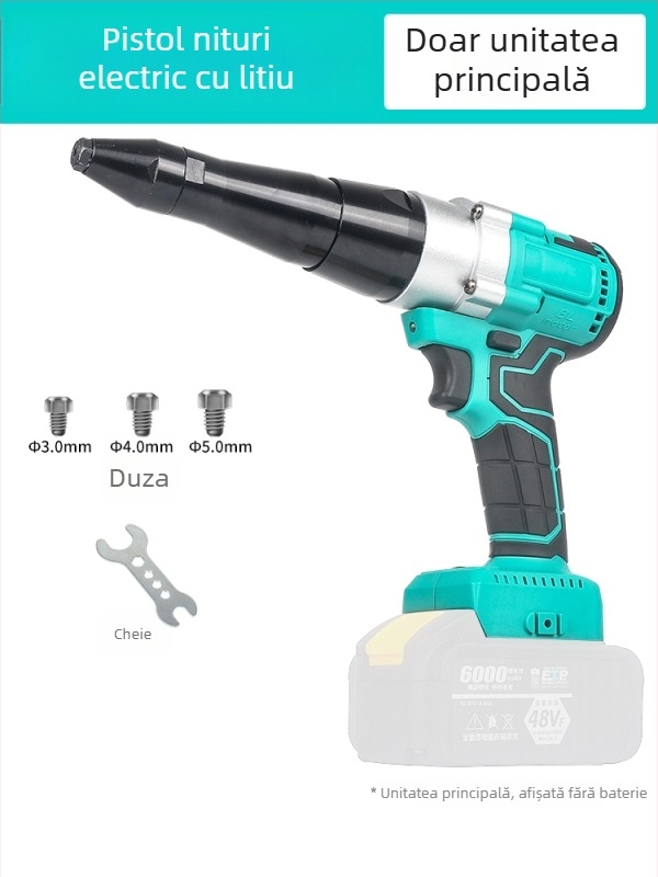 Pistol electric de nituri cu baterie Li‑ion, instrument de nituit complet automat, încărcare prin atingere