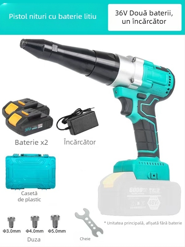Pistol electric de nituri cu baterie Li‑ion, instrument de nituit complet automat, încărcare prin atingere