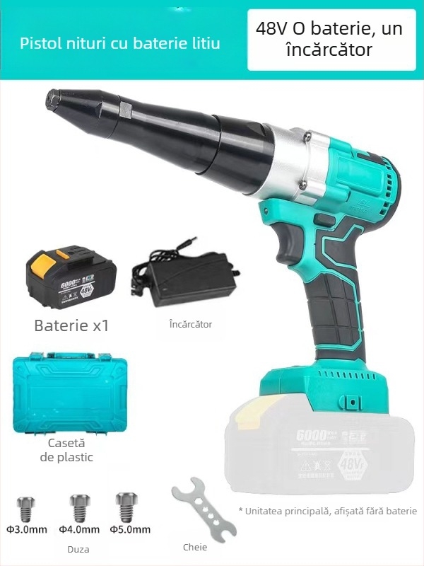 Pistol electric de nituri cu baterie Li‑ion, instrument de nituit complet automat, încărcare prin atingere