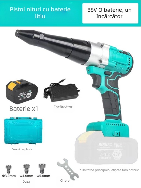 Pistol electric de nituri cu baterie Li‑ion, instrument de nituit complet automat, încărcare prin atingere