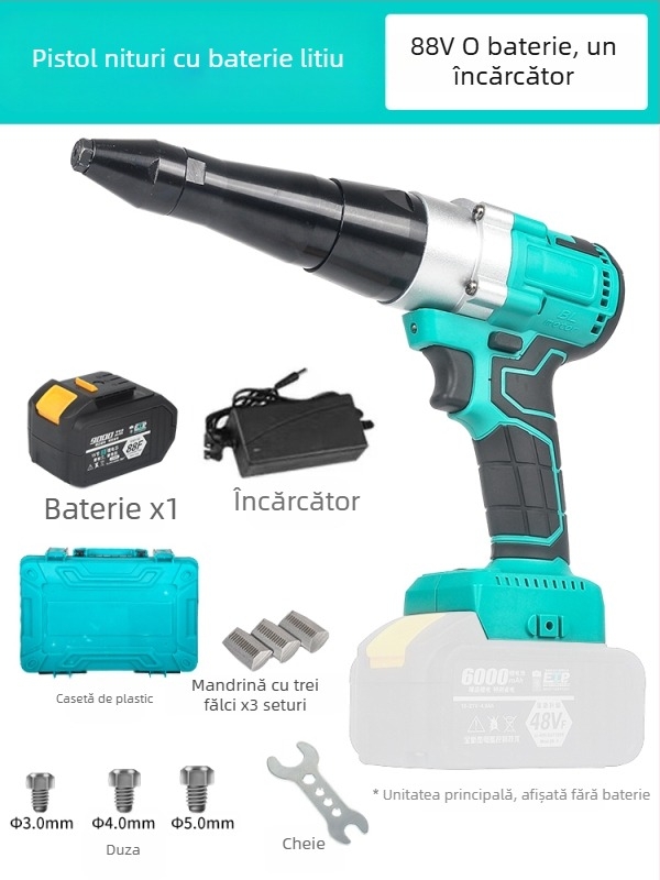 Pistol electric de nituri cu baterie Li‑ion, instrument de nituit complet automat, încărcare prin atingere