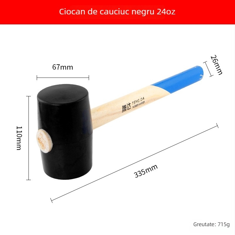 Ciocan de cauciuc cu mâner din lemn pentru montaj plăci ceramice și podele