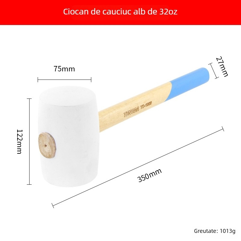 Ciocan de cauciuc cu mâner din lemn pentru montaj plăci ceramice și podele