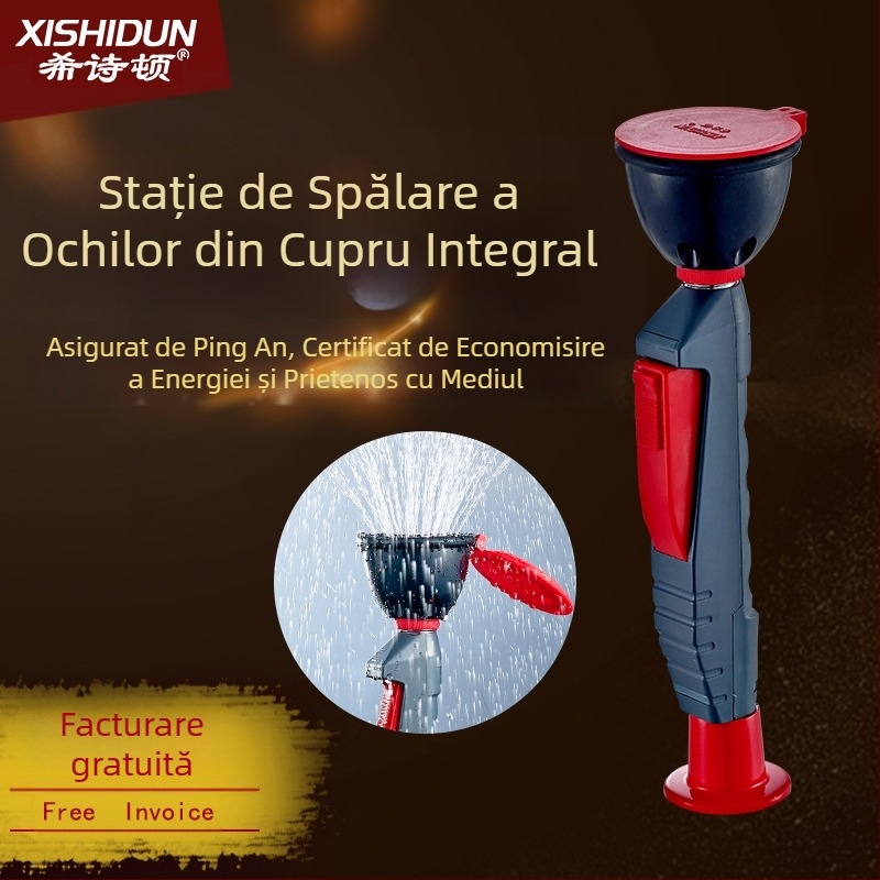 Hyston stație de spalare a ochilor din cupru integral, cu singură intrare de spalare și duș cu două porturi, montaj pe birou sau pe perete