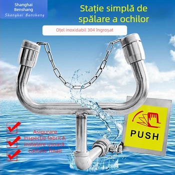 Stație portabilă de spălare a ochilor din oțel inoxidabil 304, cu două ieșiri