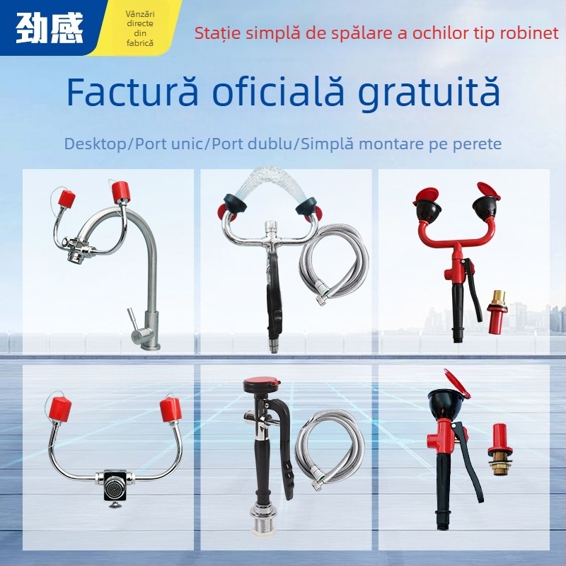 Stație portabilă de spălare a ochilor din oțel inoxidabil 304, cu două ieșiri